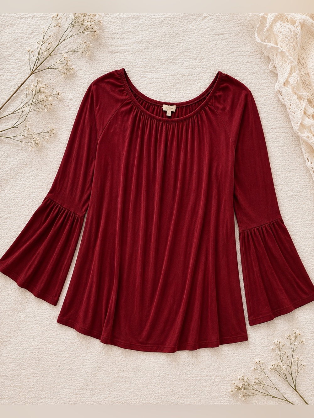Urban Outfitters Ecote Garnet Flowy Tunic | Bell Sleeve Boho Top